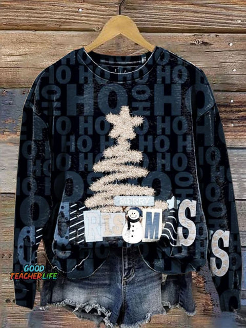 Glitter  Christmas Print Casual  Sweatshirt