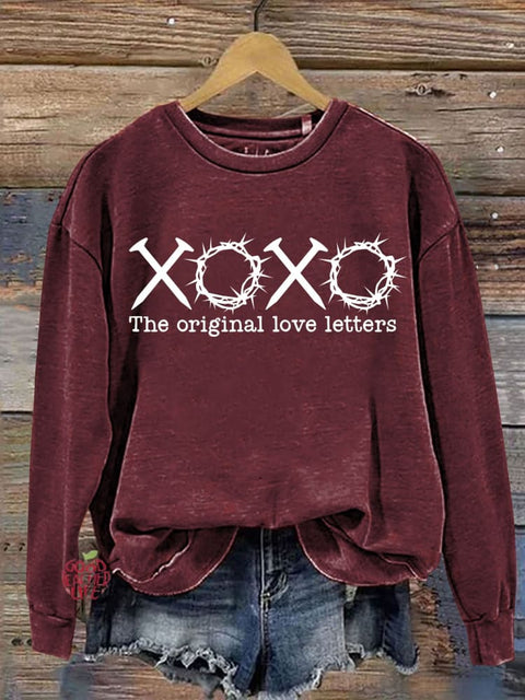 XOXO The Original Love True Story Love Like Jesus Religious Easter Letter Print Casual Sweatshirt