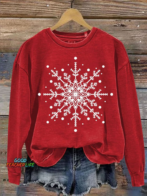 Snowflake Art Print Casual  Sweatshirt