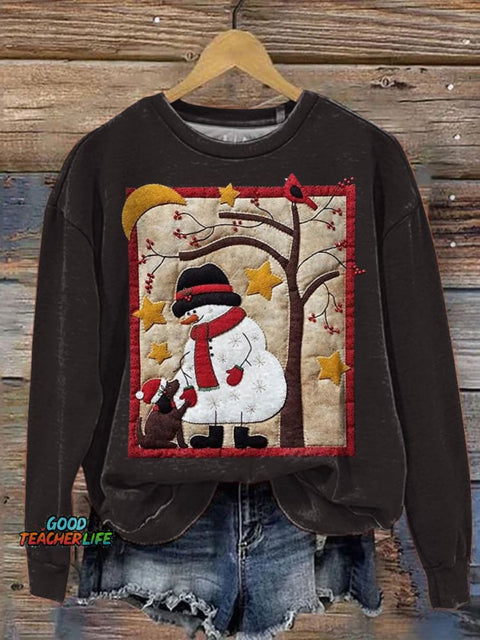 Winter Snowman Quilt Art Printed Casual Sweatshirt