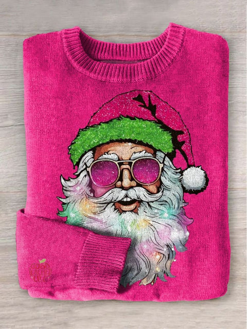 Christmas Santa Print Knit Pullover Sweater