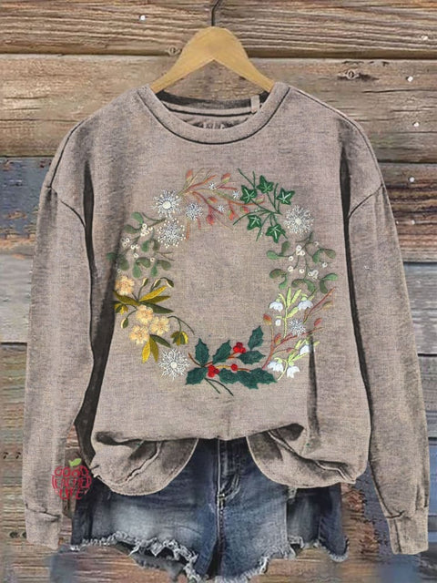 Christmas Floral Art Print Casual  Sweatshirt