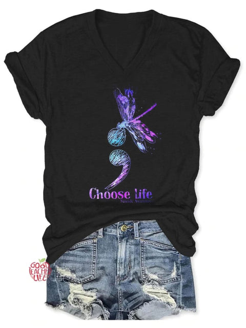 Choose Life Semicolon Suicide Awareness Art Casual T-shirt