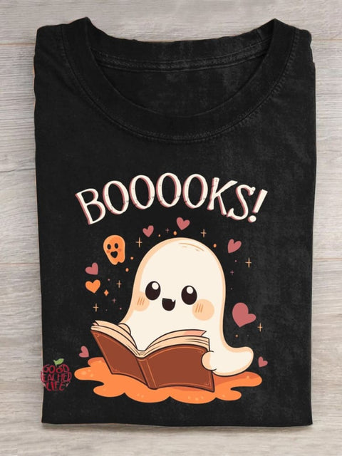 Cute Ghost Book Halloween Teacher T-shirt