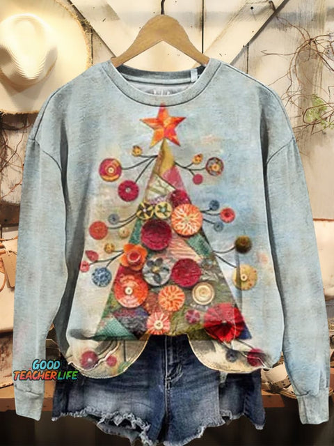 Women's Christmas Tree Texture Pattern Prints Casual Sweatshirt