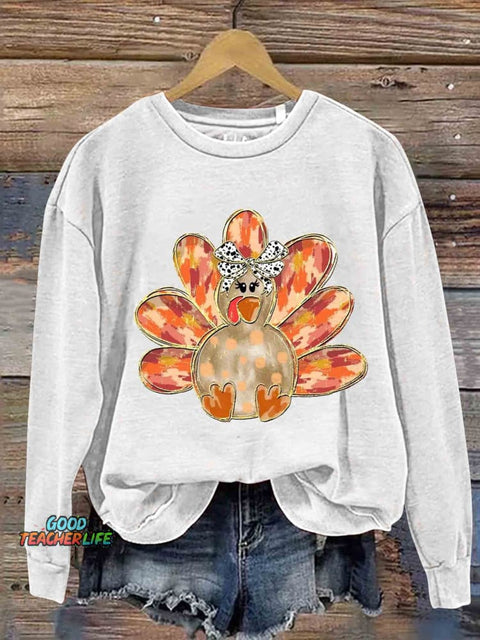 Colorful Coquette Gold Glitter Turkey Thanksgiving Casual Sweatshirt