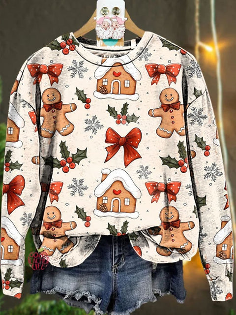 Christmas Gingerbread Holly Bow Casual  Sweatshirt