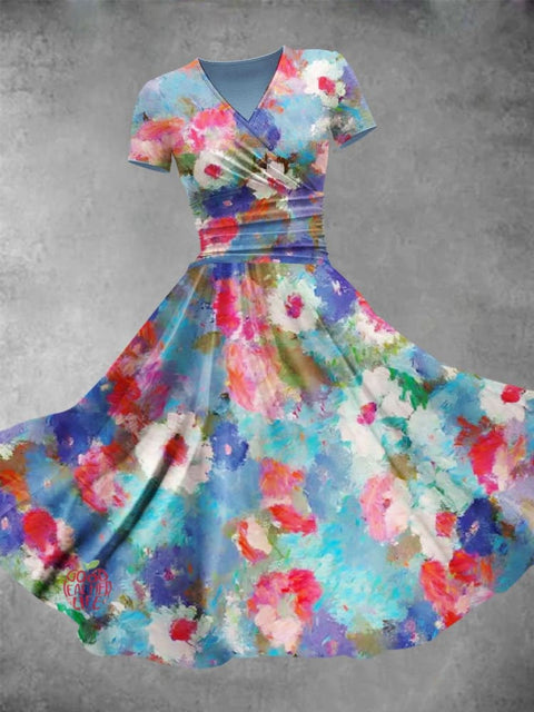 Women's Oil Painting Floral Flowers Art Print Design Maxi Dress