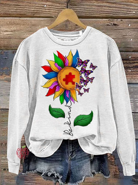 Be Kind And We'll Fly Like Butterflies Casual Print Sweatshirt