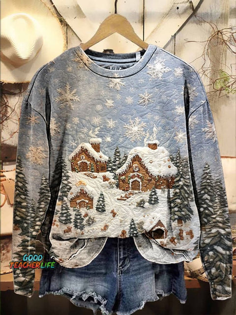 Christmas patchwork Snow scenery Casual  Sweatshirt