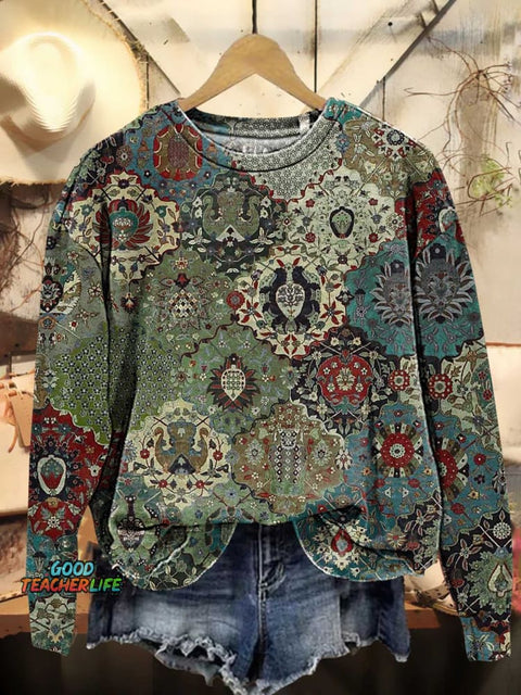 Retro Ethnic Pattern Casual Sweatshirt