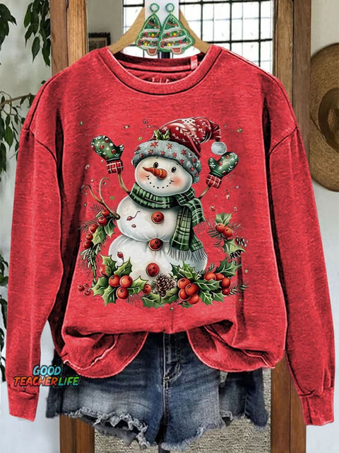 Christmas Snowman Casual Print Sweatshirt