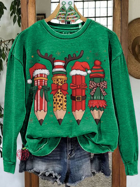 Teacher Pencil Christmas Coquette Casual Sweatshirt