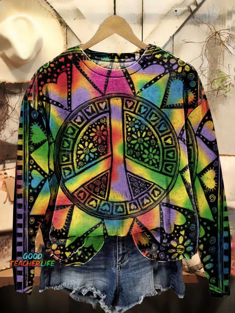 Retro Hippie Peace Sign Love and Peace Casual Sweatshirt
