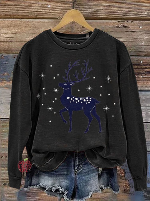 Christmas Reindeer Snowflake Print Casual Sweatshirt