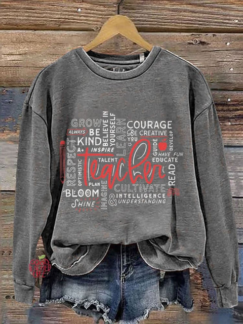 Teacher Word Art Casual Print Sweatshirt