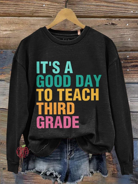 Women's Third Grade Teacher Print Casual Long Sleeve Sweatshirt