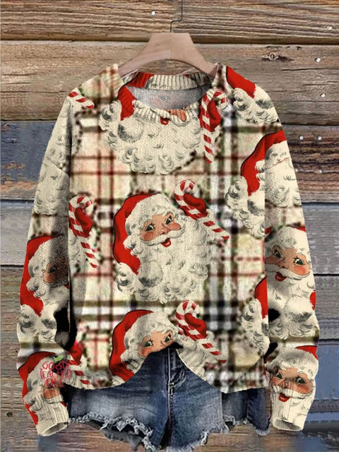 Christmas Cute Santa Claus Art Pattern Print Casual Knit Pullover Sweater