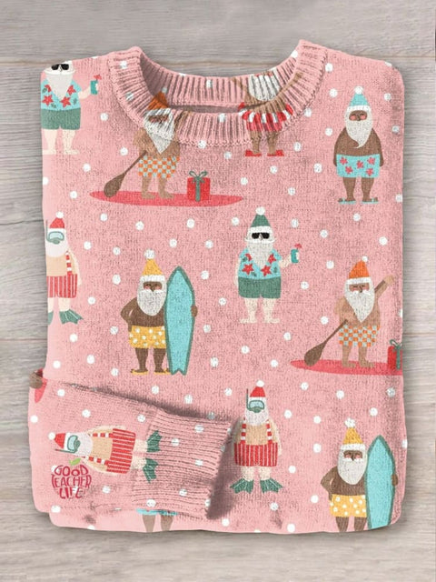 Christmas Santa Art  Print Knit Pullover Sweater