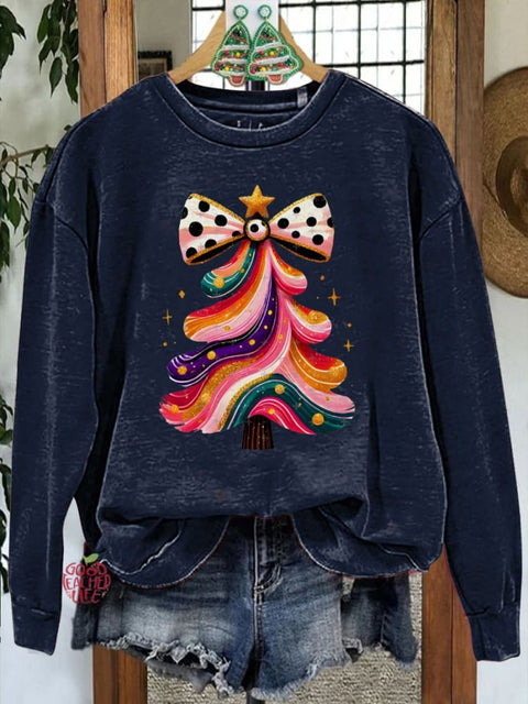 Colorful Shiny Christmas Tree Print Casual Sweatshirt