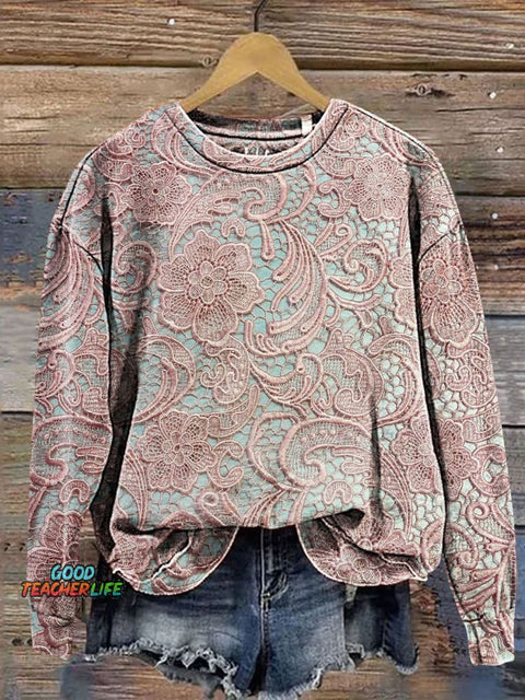Lace Flower Art Print Sweatshirt