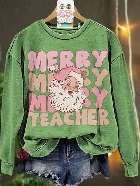 Christmas Pink Christmas Teacher Teams Holiday Casual  Sweatshirt