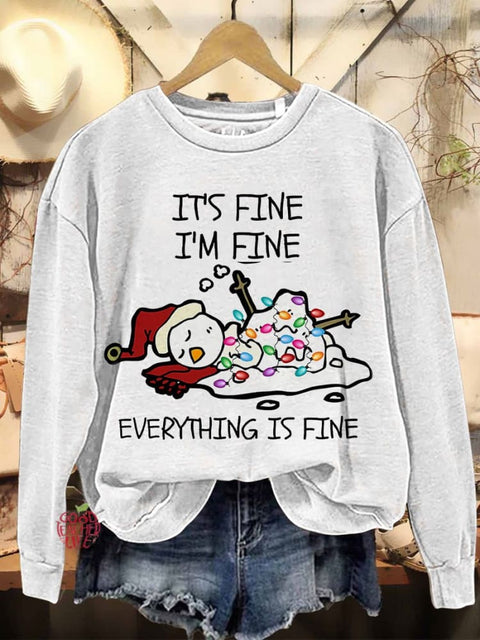 It's Fine I'm Fine Melting Snowman Teacher Christmas Casual Print Sweatshirt