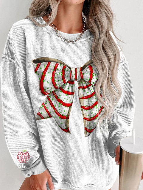 Christmas Striped Bow Print Women's Casual Sweatshirt