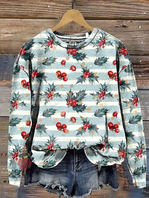 Christmas Holly Art Print Casual Sweatshirt