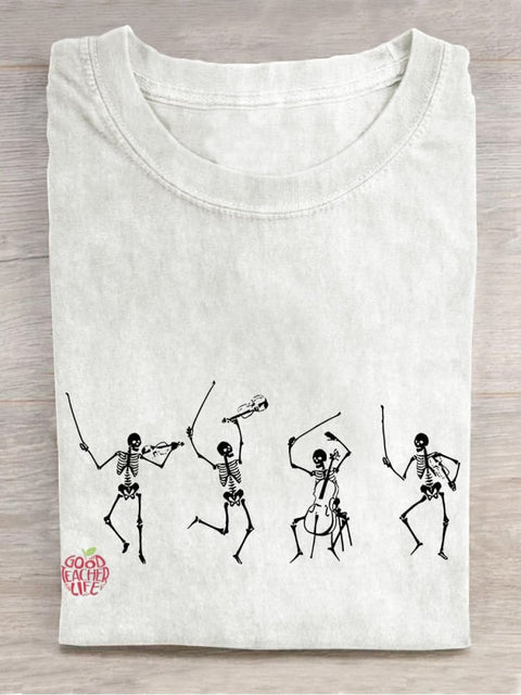 Dancing Skeletons Music Teacher Casual Print T-shirt