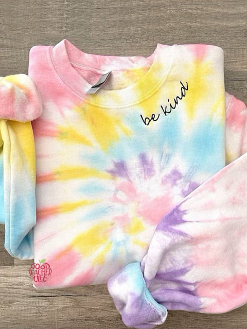 Women's Tie Dye Multicolor Be Kind Print Casual  Sweatshirt