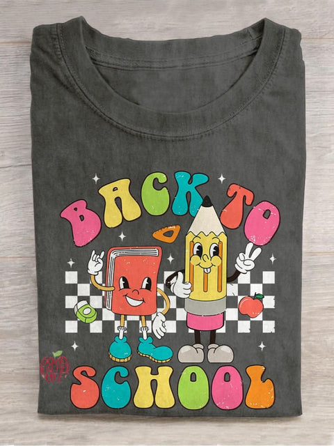 Back To School Retro Teacher First Day of School Casual Print T-shirt