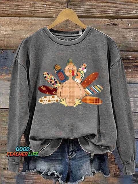 Patchwork Turkey Fall Casual  Sweatshirt