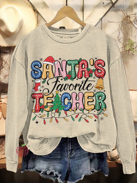 Santa's Favorite Teacher Merry Christmas Casual Sweatshirt