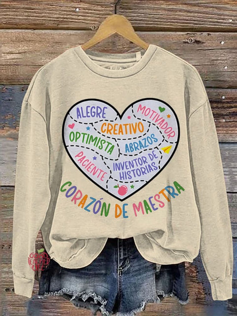 Corazon Maestra De Español Spanish Teacher Casual  Sweatshirt