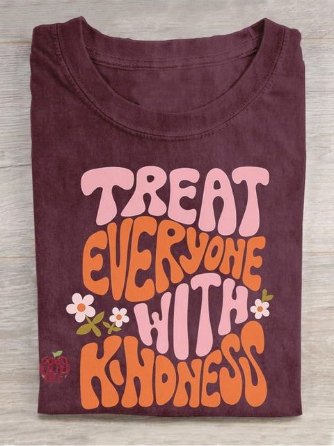 Treat Everyone with Kindness Pink Teacher Casual Print T-shirt