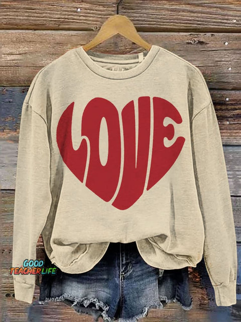 Valentines Day Funny Love Heart Print  Letter Print Casual Sweatshirt