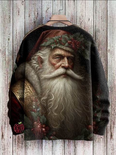 Santa Claus Pattern Print Knit Pullover Sweater