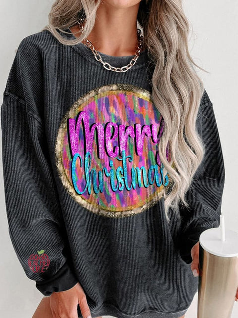 Merry Christmas Glitter Print Women's Casual Sweatshirt