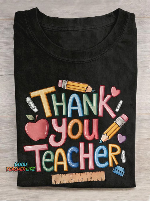 Thank You Teacher Casual Print T-shirt