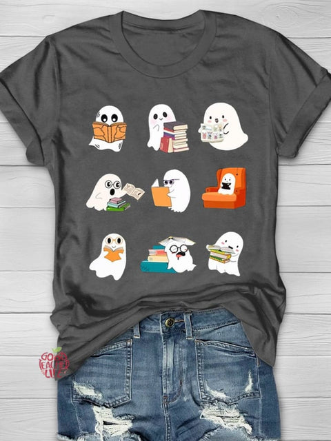 Ghost Reading Halloween Teacher T-shirt