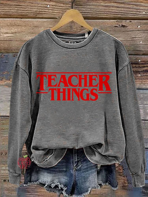 Teacher Things Casual Print Sweatshirt