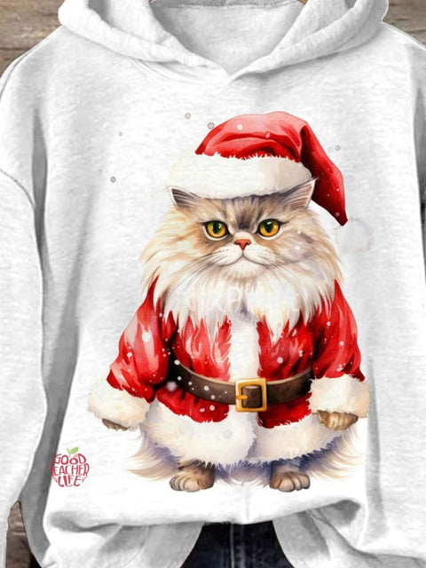 Christmas Cat Cos Santa Claus Print Casual Sweatshirt