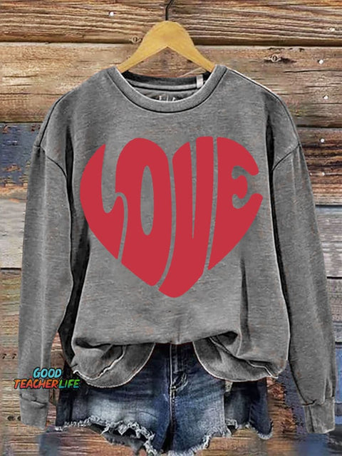 Valentines Day Funny Love Heart Print  Letter Print Casual Sweatshirt