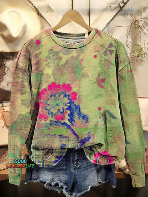 Retro Floral Pattern Art Casual Sweatshirt
