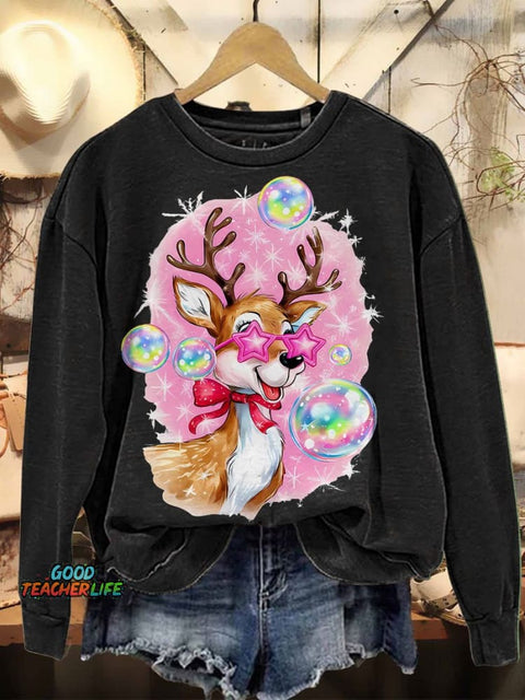 Iridescent Reindeer Christmas Casual Sweatshirt