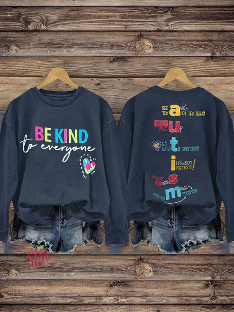 BE KIND TO EVERYONE, focus on mental health crew neck long-sleeved sweatshirt