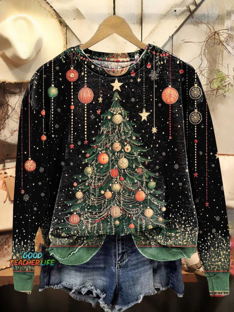 Retro Christmas Tree Pattern Casual Sweatshirt