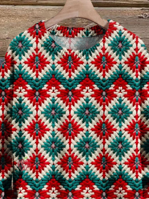 Christmas Gift Flower Pattern Art Print Knit Pullover Sweater