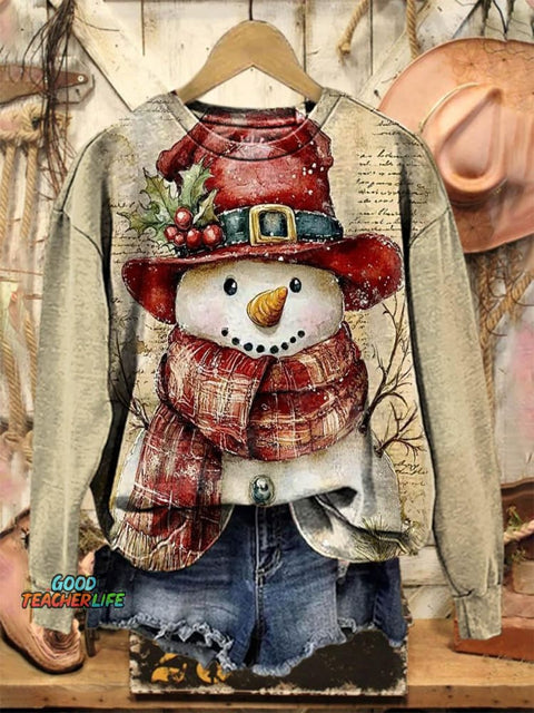 Lovely Christmas Snowman Art Print Casual Sweatshirt